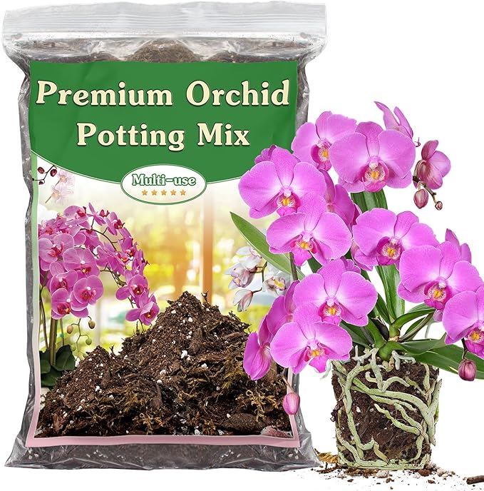 Orchid Potting Mix,4 Quart Premium Orchid Potting Mix for Repotting with Dried Forest Moss Perlite Stone Coco Peat and Pine Bark, Well-draining Orchid Bark Potting Mix