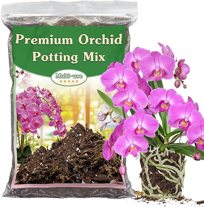 Orchid Potting Mix,2 Quart Premium Orchid Potting Mix for Repotting with Dried Forest Moss Perlite Stone Coco Peat and Pine Bark, Well-draining Orchid Bark Potting Mix