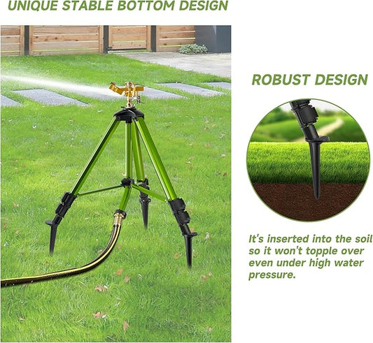 Impact Sprinklers on Tripod Base with Ground Plugs,Heavy Duty Brass Head Sprinkler with 360 Degree Spray,0-44ft Large Area Irrigation,Tripod Sprinkler with Extension Legs for Yard Garden Lawn,2 Pack
