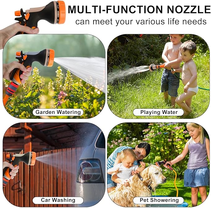 Garden Hose Nozzle with Adjustable 10 Watering Patterns,Hose Spray Nozzle with Slip Resistant High Pressure,Water Hose Nozzles Sprayer for Plants & Lawns Watering,Car Washing and Pet Showering Orange