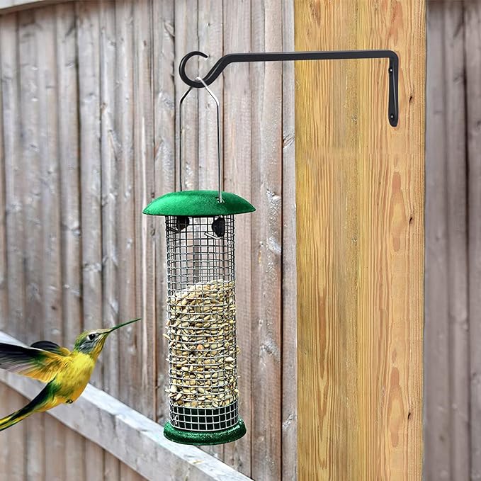 2 Pack Premium Forged Wall Hook, Sturdy Hanging Plant Bracket, Elegant Hook for Bird Feeders, Planters, Lanterns, Wind Chimes Indoor Outdoor, Upgrade Black, 12 Inch