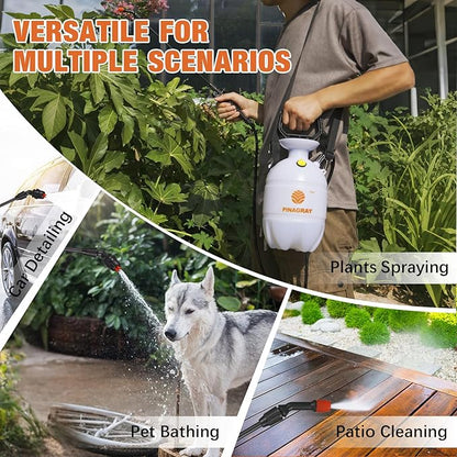 2Gallon/7.56L Pressure Sprayer - Multi-Use Pump Mister for Garden, Lawn & Home with 2 Nozzles, Shoulder Strap & Gloves - Ideal as Weed, Plant & Water Sprayer