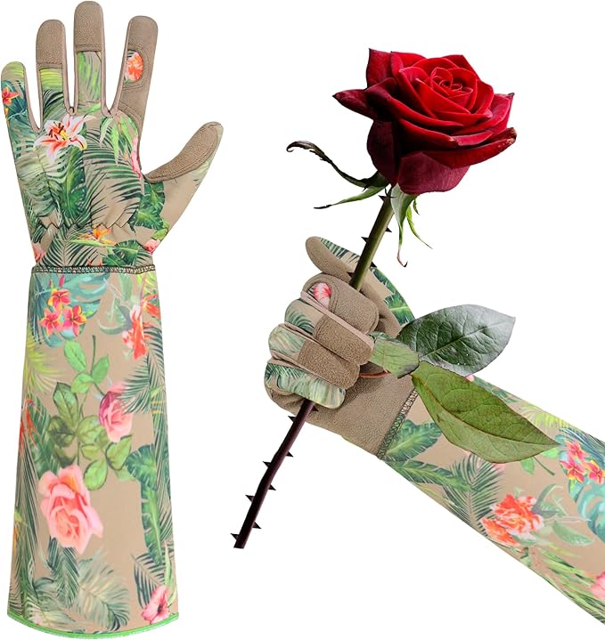 HLDD HANDLANDY Long Gardening Gloves, Leather Thorn Proof Rose Pruning Glove for Men & Women, Great Gift for Gardener