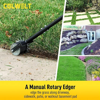Colwelt Wheel Rotary Edger Lawn Tool 59’’, Manual Grass Edger Tool with Wheel with Extra-Wide Rubber Wheel, Garden Edger with Reinforced Bracket, Rotary Edging Tool for Landscaping Sidewalks Driveways