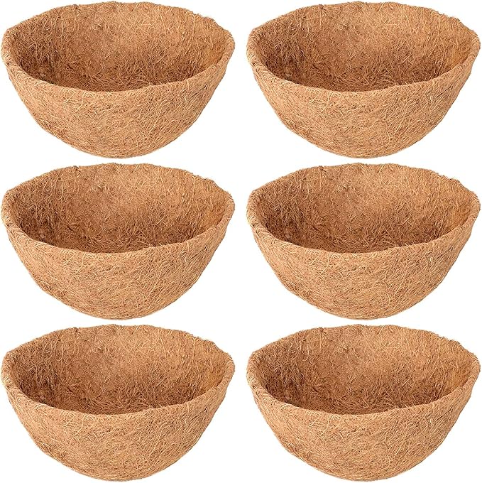 Legigo 6 Pack 12 Inch Hanging Basket Coco Liners Replacement, 100% Natural Round Coconut Coco Fiber Planter Basket Liners for Hanging Basket Flowers/Vegetables