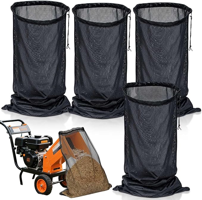 Boao 4 Pcs Wood Chipper Shredder Bag 24" x 48" Leaf Mulcher Shredder Collection Bags, Lawn Tractor Leaf Bag Wood Chipper Cover for Electric Shredders Lawn Tractor Machine Universal Part