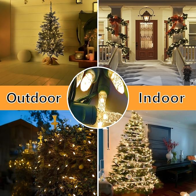 71 FT 140 LED Warm White Christmas Lights Outdoor- 2 Pack M5 LED Christmas Lights Outdoor Waterproof, Warm White Commercial Grade Green Wire, IP:65, UL(70 Counts 35.5ft Per String)