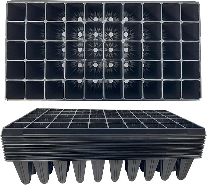 50 Cell Seedling Plastic Nursery Trays, 10 Pack, Thick Durable Germination Plug Trays, 500 Cells Reusable Plant Propagation