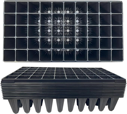 50 Cell Seedling Plastic Nursery Trays, 10 Pack, Thick Durable Germination Plug Trays, 500 Cells Reusable Plant Propagation