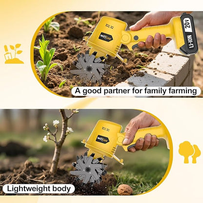 20V Cordless Tiller Cultivator for Gardening, Electric Garden Tiller with 2 x 2.0Ah Batteries & Charger, Garden Rototiller for Lawn Gardening Soil Cultivation, Yellow