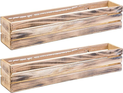 20" Rectangular Rustic Wood Planter with Plastic Liner l Rustic Whitewash l Wine Crate Style, Home and Wedding Decorations, Garden Ornaments (20x4 Wine Crate Set of 2, Whitewash)