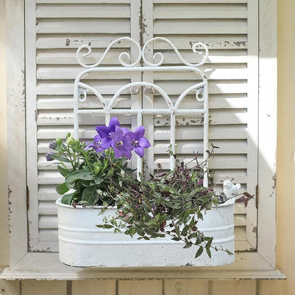 Rustic Metal Wall Planter Vintage Wall Mounted Flower Pot Distressed Wall Hanging Plant Basket Farmhouse Wall Decor for Indoor Outdoor Garden Home Yard (White)