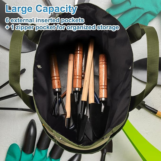 Garden Tool Bag Organizer, Gardening Tote Storage Bag with Zippers Pockets (Tools NOT Included), Green