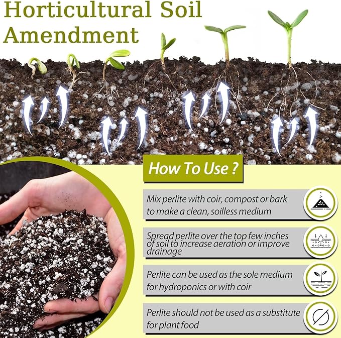 Riare 15 Quarts Organic Perlite for Plants - Horticultural Perlite Soil Amendment for Plants Potting Mix, Natural Chunky Perlite Soil Additive Conditioner Improve Root Growth, Drainage and Ventilation