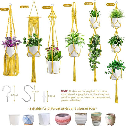Macrame Plant Hangers, 6Pack Hanging Planters for Indoor Plants w/ 6 Set Hangers Kit Handmade Macromay Plant Hangers Indoor Flower Pots Holder Stand for Boho Home Décor (POTS NOT Included)