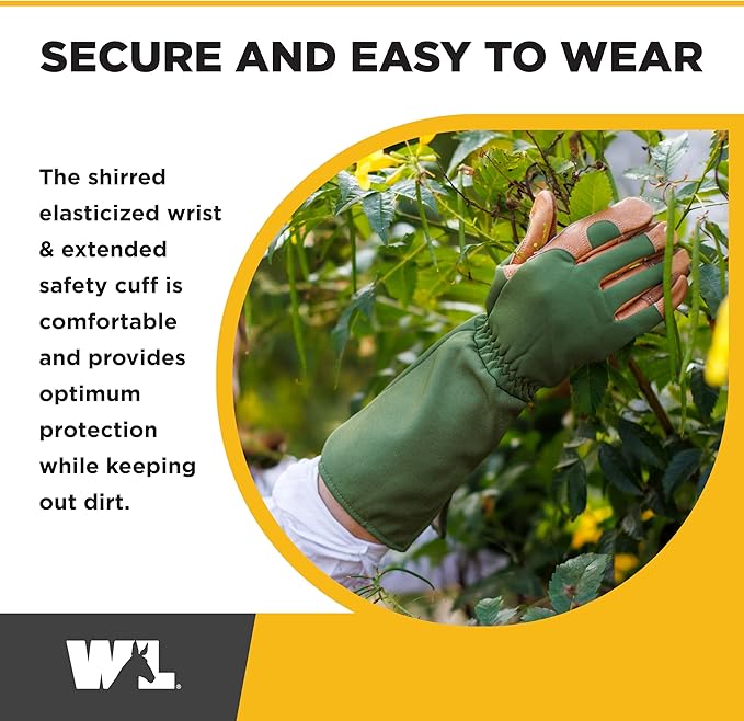 Wells Lamont Rosetender Gardening Gloves for Women – Thorn Proof Garden Gloves, Grain Leather Long Gloves for Pruning & Yard Work, 4129-300, Medium