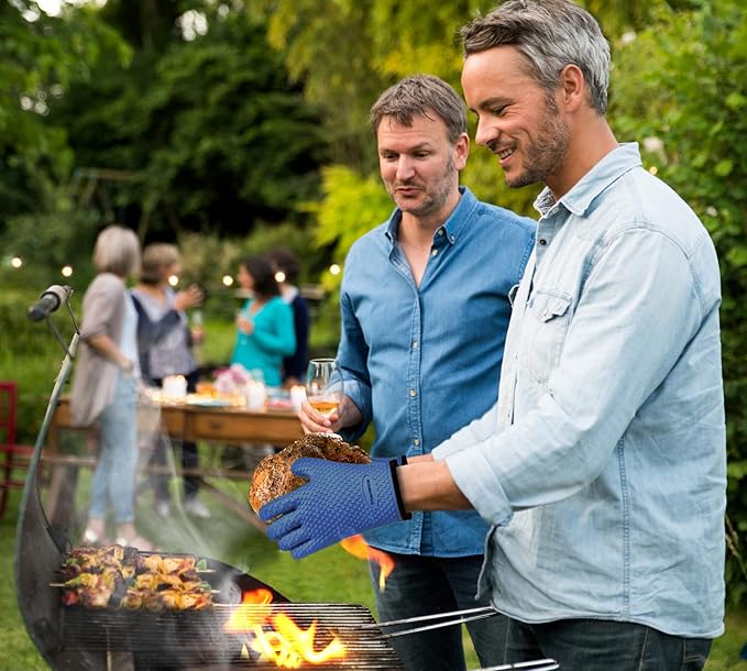 KITCHEN PERFECTION XL Silicone Smoker Oven Gloves-Extreme Heat Resistant BBQ Gloves-Handle Hot Food Right on Your Grill Fryer&Pit|Waterproof Grilling Cooking Baking Mitts|Superior Value Set+3 Bonuses