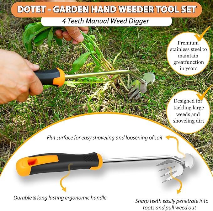 Garden Uprooting Weeding Tools - 3 Pack Hand Held Weeder Puller Tool Set, Rubber Handle, Weed Remover for Garden Farm Weeding