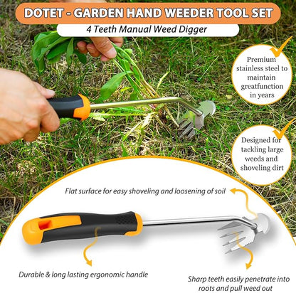 Garden Uprooting Weeding Tools - 3 Pack Hand Held Weeder Puller Tool Set, Rubber Handle, Weed Remover for Garden Farm Weeding