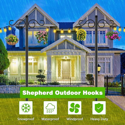 Double Shepherds Hooks for Outdoor,2 Pack 70 Inch Bird Feeder Pole with 5 Prongs Base,Heavy Duty Shepherds Hook,Suitable for Garden in Hanging Flower Basket,Lantern,Bird Nests (2 Pack 70 inch)