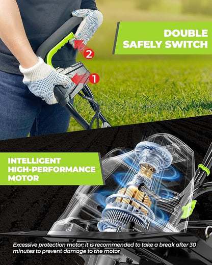 18-Inch 13.5 Amp Tiller/Cultivator with 6 Steel Tines, 3-Adjustable Wheels, Foldable Handle, 8'' Tilling Depth Electric Corded Tillers, Electric Garden Rototiller for Garden Lawn Soil Digging