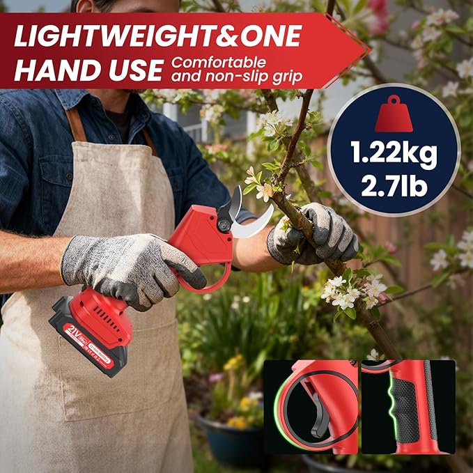 Electric Pruning Shears,1.6"Cordless Pruning Shears for Gardening,SK7 Blades,800W Brushless Motor,Battery Pruning Shears with 21V 2000mAh*2 Batteries,Ideal Dad's Gifts for Tree Trimming,Branch Cutter