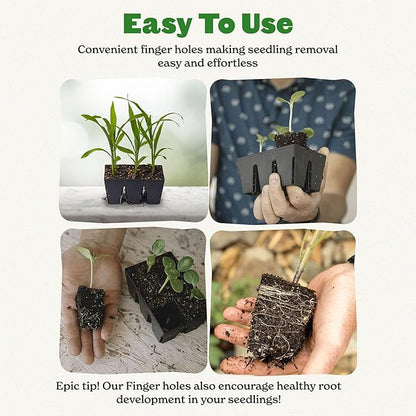 Epic Gardening Reusable Seed Starter Tray - 6 Cell/24 Seedling Starter Trays - Easy Watering, Indoor Greenhouse, Plant Starter, Gardener-Friendly for Seedlings | UV-Treated & BPA-Free - Black