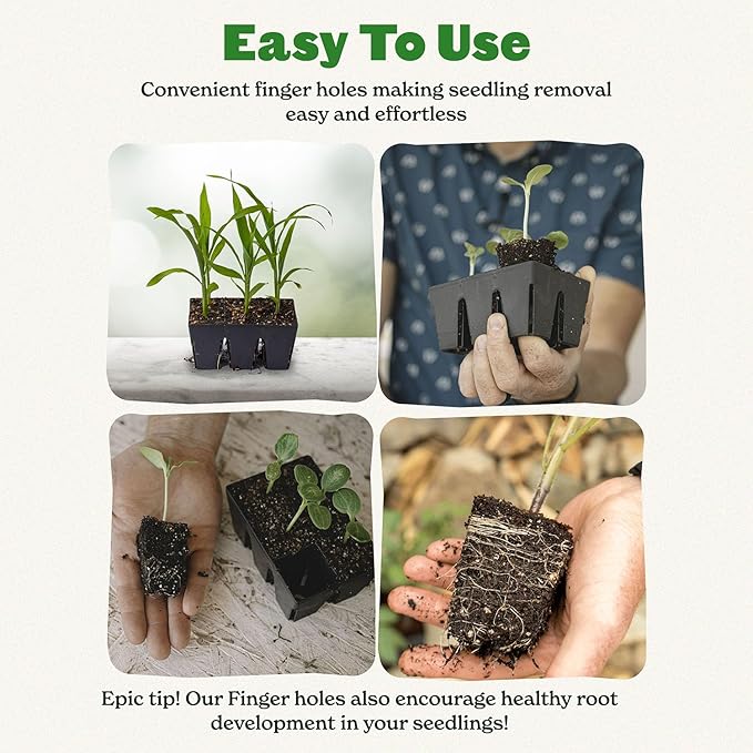 Epic Gardening Reusable Seed Starter Tray - Easy Watering Seed Starting Trays - Gardener Friendly Plant Trays for Seedlings | UV-Treated & BPA-Free -6-Cell Seed Starting Trays - 6 Trays/Black