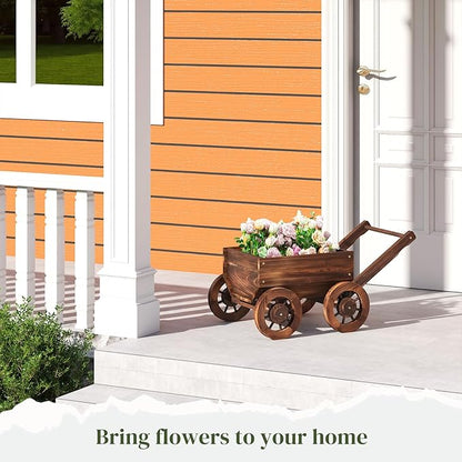 PULIJIA Wooden Wagon Planter Outdoor Garden Planter, Trolley Decoration Succulent Flower cart, Indoor Outdoor Backyard Balcon Decor cart with Wheels, Planter for Patio (HC-S)
