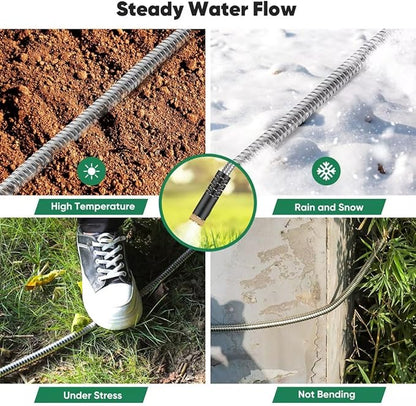 Garden Hose 100ft, Heavy Duty Stainless Steel Water Hose with 10 Functional Nozzles, No Kink, Lightweight and Flexible, Easy to Use and Store, Strong and Sturdy, Suitable for Yard and Lawn1