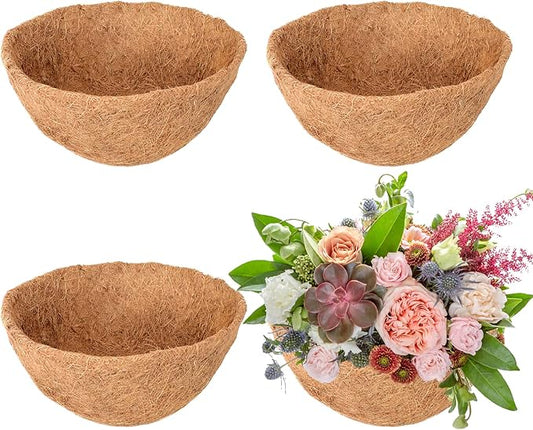 Legigo 4 Pack 16 Inch Hanging Basket Coco Liners Replacement, 100% Natural Round Coconut Coco Fiber Planter Basket Liners for Hanging Basket Flowers/Vegetables