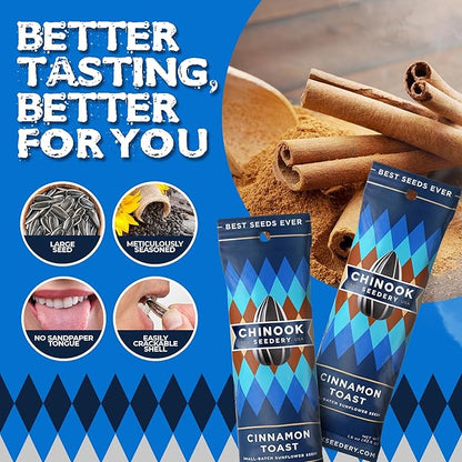 Chinook Seedery Low Sodium Sunflower Seeds – Cinnamon Toast Flavor, Pack of 36, 1.5oz – Sunflower Seeds to Eat – Keto, Jumbo, Roasted, Baseball Snacks