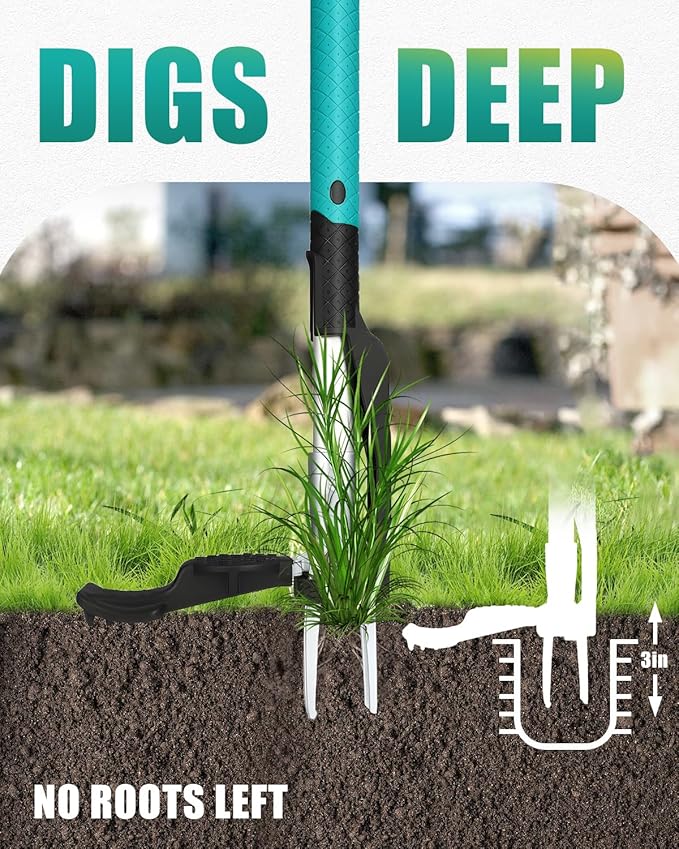 Breeze Touch 39" Weed Pulling Tool, 4-Claw Detachable Weed Puller Tool with Long Handle Adjustable, Heavy Duty Stand Up Weeder Weeding Tool for Lawn, Yard, Garden, Dandelion Picker, Weed Remover