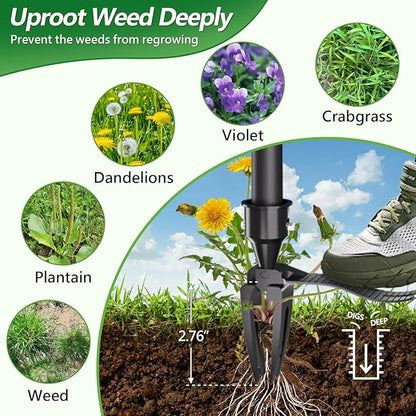 Stand Up Weed Puller Tool, 2-in-1 Weed Puller with 4 Claw Head & Rake, Effortless Root Puller for Dandelion & Weeds, No Bending or Kneeling, Ergonomic Garden Tool for Lawn & Yard Care