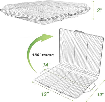 Skyflame Portable Grill Basket, Rustproof Stainless Steel Barbecue Grilling Basket for Most Outdoor Grilling Vegetables Fishes Shrimp Steak Meat Chops Kabob