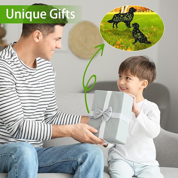 Golden Retriever Metal Garden Stakes Yard Decor, 2PCS Black Dog Silhouette Statues Garden Decorative Gifts for Yard Art, Patio, Outside, Lawn Ornaments, Backyard, Christmas