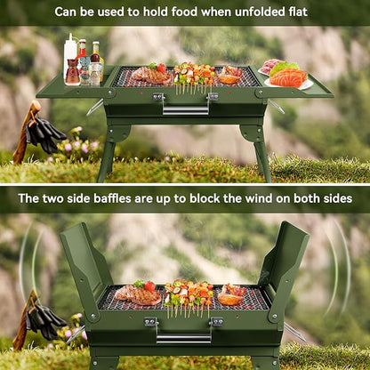 Portable Charcoal Grill Foldable Grills BBQ Grill Charcoal Small Grill for Travel, Camping, Outdoor Cooking, Backyard, Hiking, Patio Garden, Picnics, Green