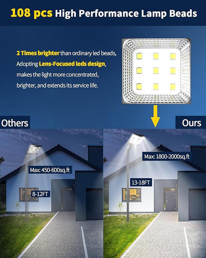 Ofuray Of-800W Solar Street Lights Outdoor, 80000LM Solar Security Flood Lights Parking Lot Lights Dusk to Dawn, 6500k Waterproof Led with Remote Control Motion for Street,Court,Barn