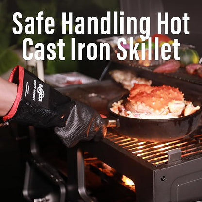 RAPICCA 932°F Heat Resistant BBQ Grill Gloves: Oil Resistant Waterproof for Smoking Grilling Cooking Barbecue Deep Frying Turkey Rotisserie Handling Hot Greasy Meat Stocking Stuffers - 17 in Size XL