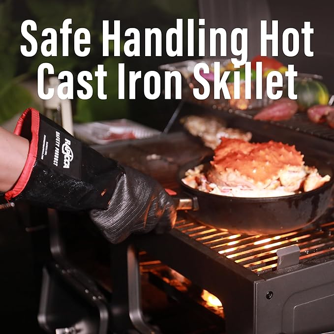 RAPICCA Heat Resistant BBQ Grill Gloves: Oil Resistant Waterproof for Smoking Grilling Cooking Barbecue Deep Frying Turkey Rotisserie Handling Hot Greacy Meat - Long Sleeve 932°F