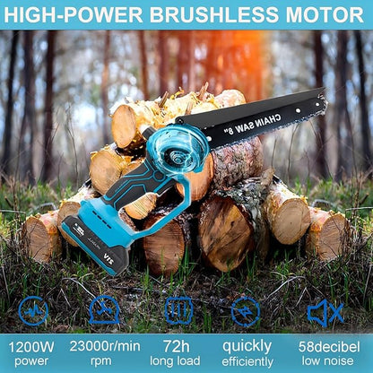 4-in-1 Cordless Pole Saw & Electric Pruning Shears, 8-inch Mini Chainsaw, Pole Pruner, Brushless Motor, Adjustable 16-ft Extension Pole, and 2×21V Battery for Tree Pruning and Timber Cutting