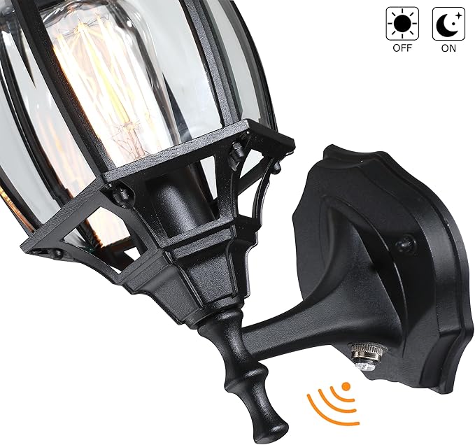 16.8 Inch Outdoor Porch Light Dusk to Dawn, Black Outside Lights for House Outdoor Exterior Wall Sconce with Dusk to Dawn Sensor, Black Wall Lantern for Porch Garage,Front Door,E26