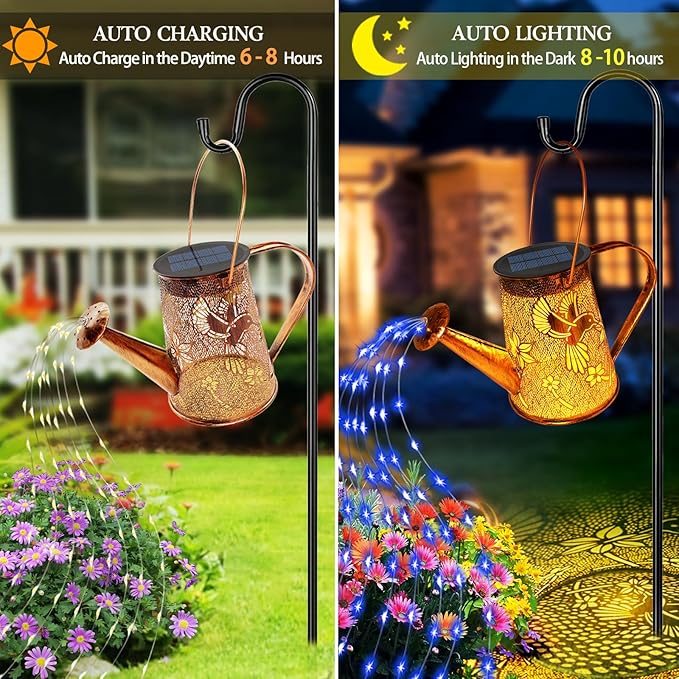 Solar Watering Can Lights, Hummingbird Gifts for Christmas Women Mom Grandma Birthday, Waterproof Outdoor Garden Decor Large Hanging Solar Lanterns Garden Lights for Patio Porch Yard Flowerbed Pathway