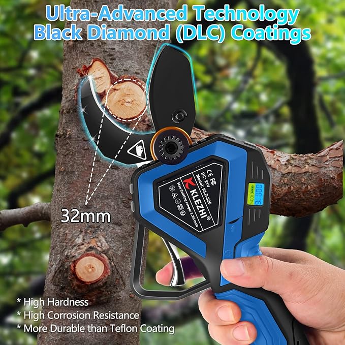 Cordless Electric Pruning Shears with Colorful LED Dispaly,Cut capacity of 32mm / 1.26inches, 2 x 2 Ah Lithium Rechargeable Battery 8-10 Working Hours Black