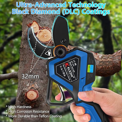 Cordless Electric Pruning Shears with Colorful LED Dispaly,Cut capacity of 32mm / 1.26inches, 2 x 2 Ah Lithium Rechargeable Battery 8-10 Working Hours Black