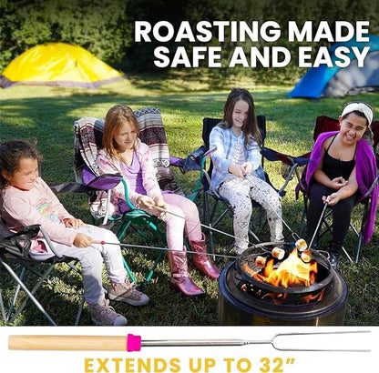 Zulay Kitchen 6 Pack Smores Sticks for Fire Pit - Long Marshmallow Roasting Sticks Smores Kit - Perfect Smore Skewers & Hot Dog Forks For Campfires, Camping Essentials S'mores Gear (Extendable Sticks)