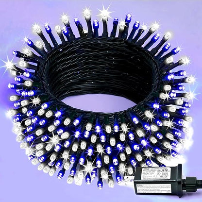 YEGUO 66ft 200 LED Christmas Lights Outdoor Waterproof, White and Blue String Light Indoor, Green Wire Twinkle Tree Light Plug in with Timer Memory 8 Modes