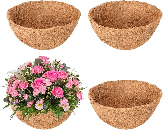 Legigo 4 Pack 14 Inch Hanging Basket Coco Liners Replacement, 100% Natural Round Coconut Coco Fiber Planter Basket Liners for Hanging Basket Flowers/Vegetables