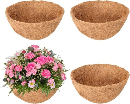 Legigo 4 Pack 14 Inch Hanging Basket Coco Liners Replacement, 100% Natural Round Coconut Coco Fiber Planter Basket Liners for Hanging Basket Flowers/Vegetables