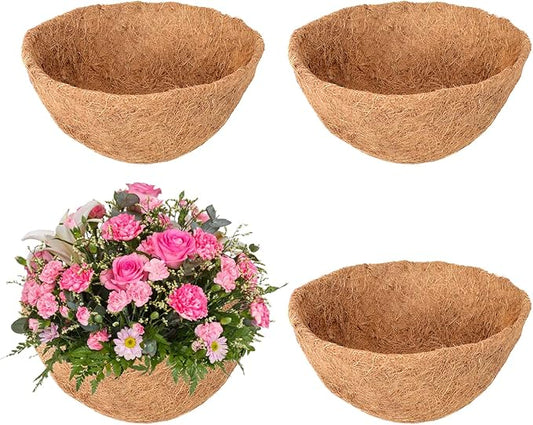 Legigo 4 Pack 14 Inch Hanging Basket Coco Liners Replacement, 100% Natural Round Coconut Coco Fiber Planter Basket Liners for Hanging Basket Flowers/Vegetables